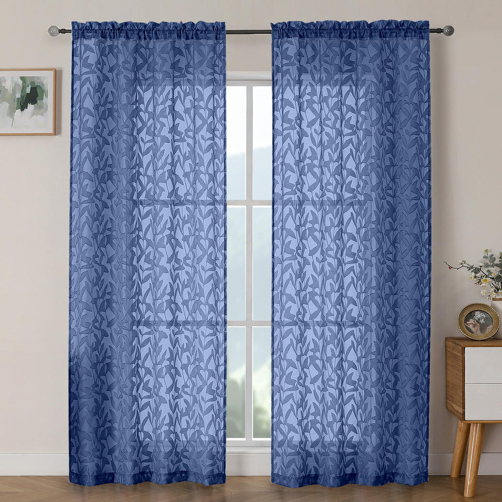 OWENIE Leyna 2 Panels Sage Green Sheer Curtains 63 Inch Length for Bedroom, Soft Lightweight Jacquard Clip Window Curtain for Living Room, Double Rod Pockets Textured Drapes, Each 40Wx63L Inches