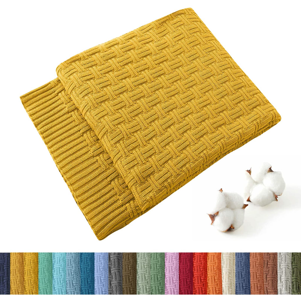 TREELY 100% Cotton Knitted Throw Blanket Couch Cover Blanket(60 x 80 Inches, Light Sage Green)