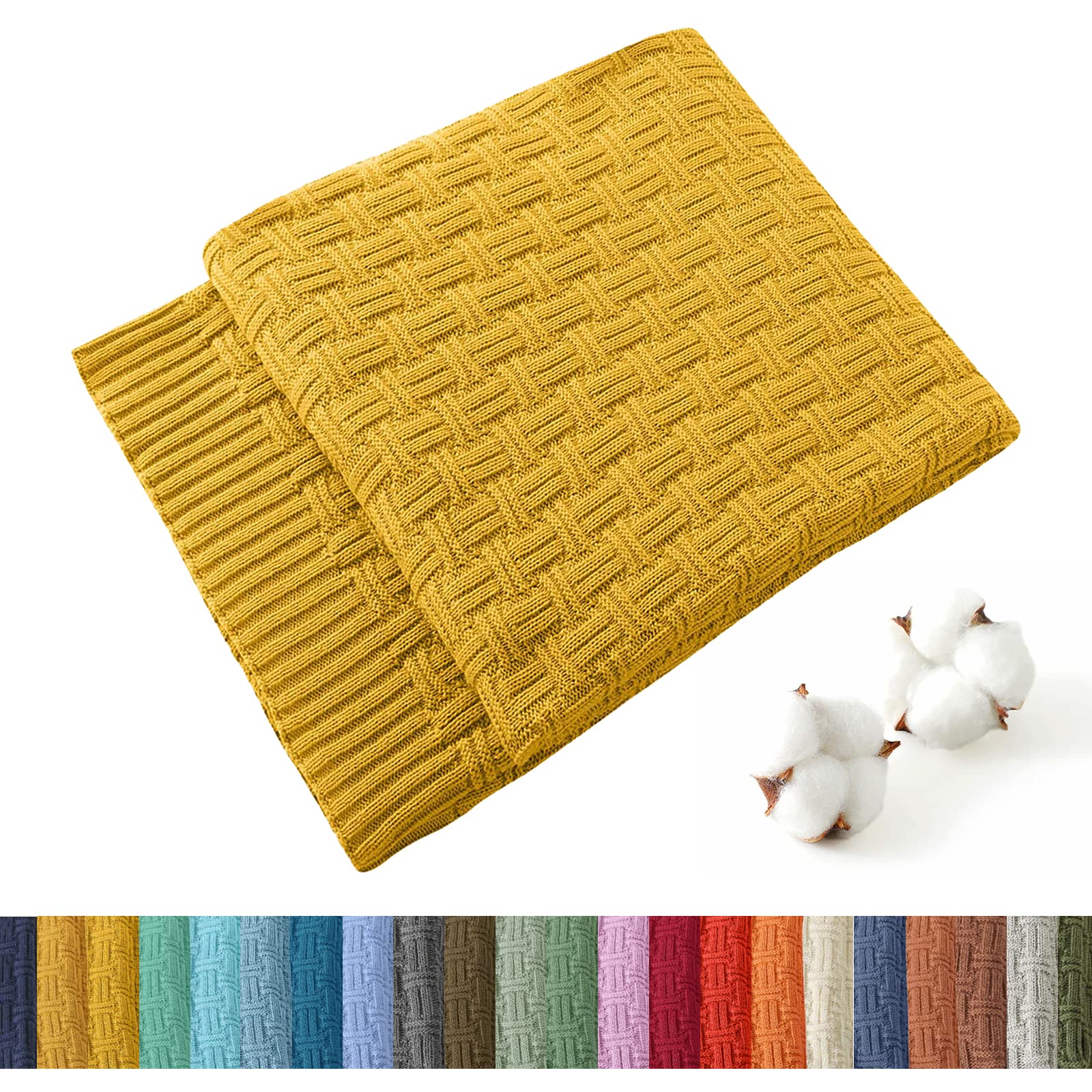 TREELY 100% Cotton Knitted Throw Blanket Couch Cover Blanket(60 x 80 Inches, Light Sage Green)