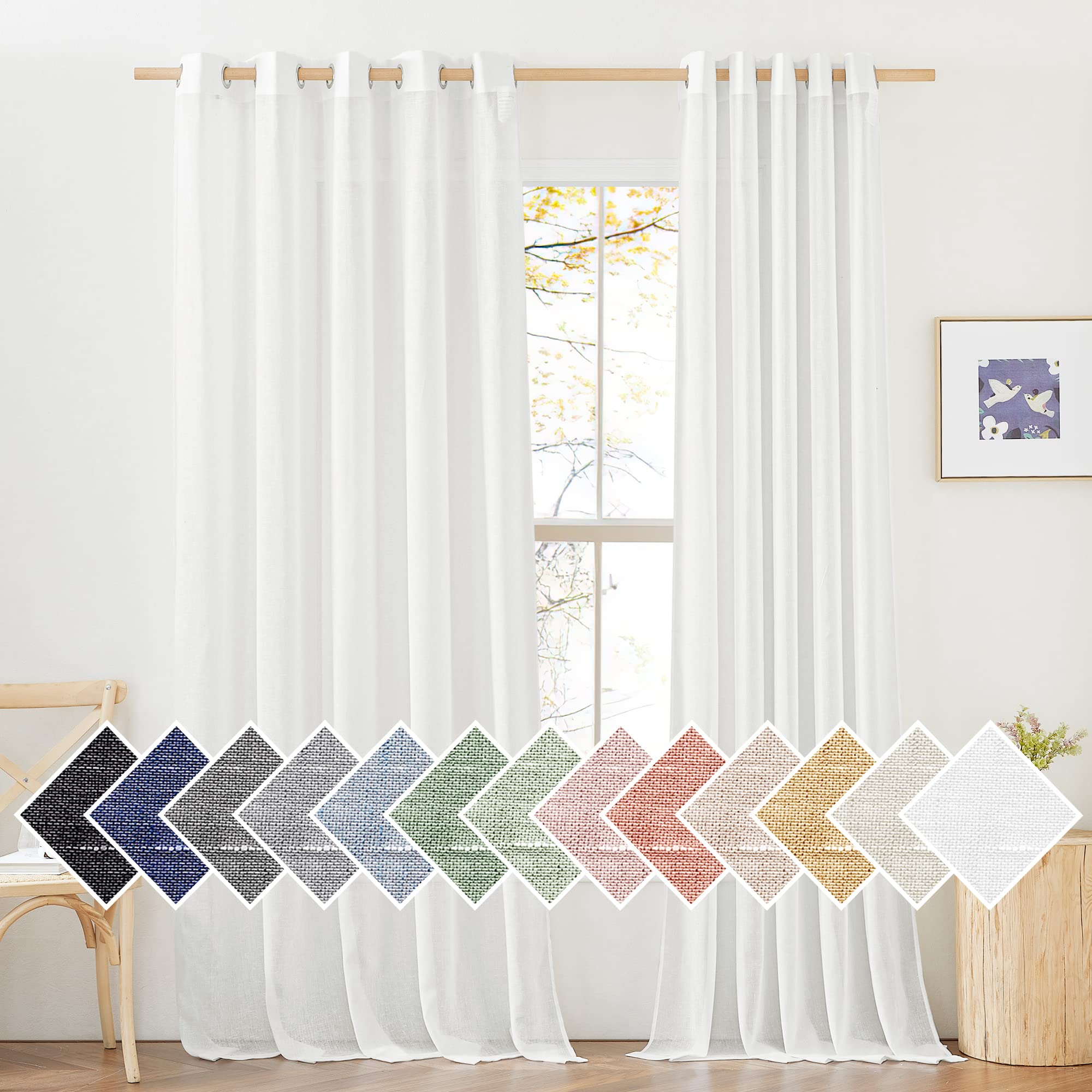 NICETOWN Linen Textured Semi Sheer Curtains 84 inches Length, Eyelet Top Bedroom Window Privacy Translucent Light Filtering Flax Sheer Drapes for Guest Room, 52 inches Wide, 2 Panels, Sea Mist