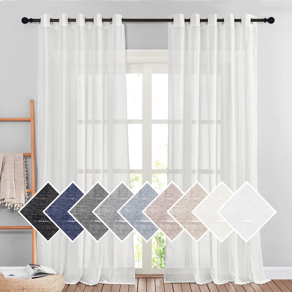 NICETOWN Linen Textured Semi Sheer Curtains 84 inches Length, Eyelet Top Bedroom Window Privacy Translucent Light Filtering Flax Sheer Drapes for Guest Room, 52 inches Wide, 2 Panels, Sea Mist