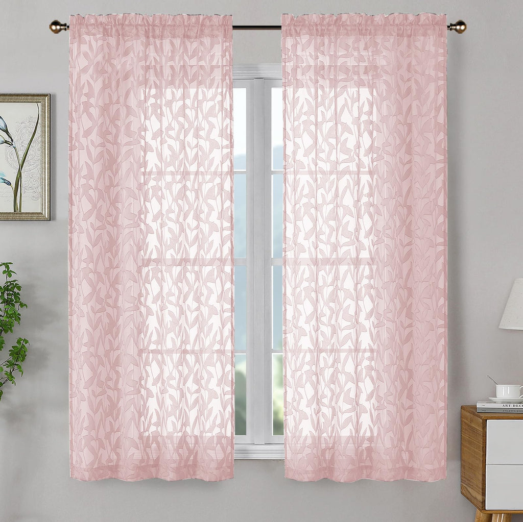 OWENIE Leyna 2 Panels Sage Green Sheer Curtains 63 Inch Length for Bedroom, Soft Lightweight Jacquard Clip Window Curtain for Living Room, Double Rod Pockets Textured Drapes, Each 40Wx63L Inches