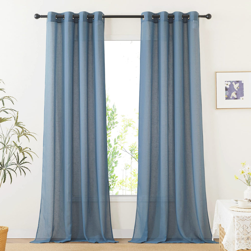 NICETOWN Linen Textured Semi Sheer Curtains 84 inches Length, Eyelet Top Bedroom Window Privacy Translucent Light Filtering Flax Sheer Drapes for Guest Room, 52 inches Wide, 2 Panels, Sea Mist
