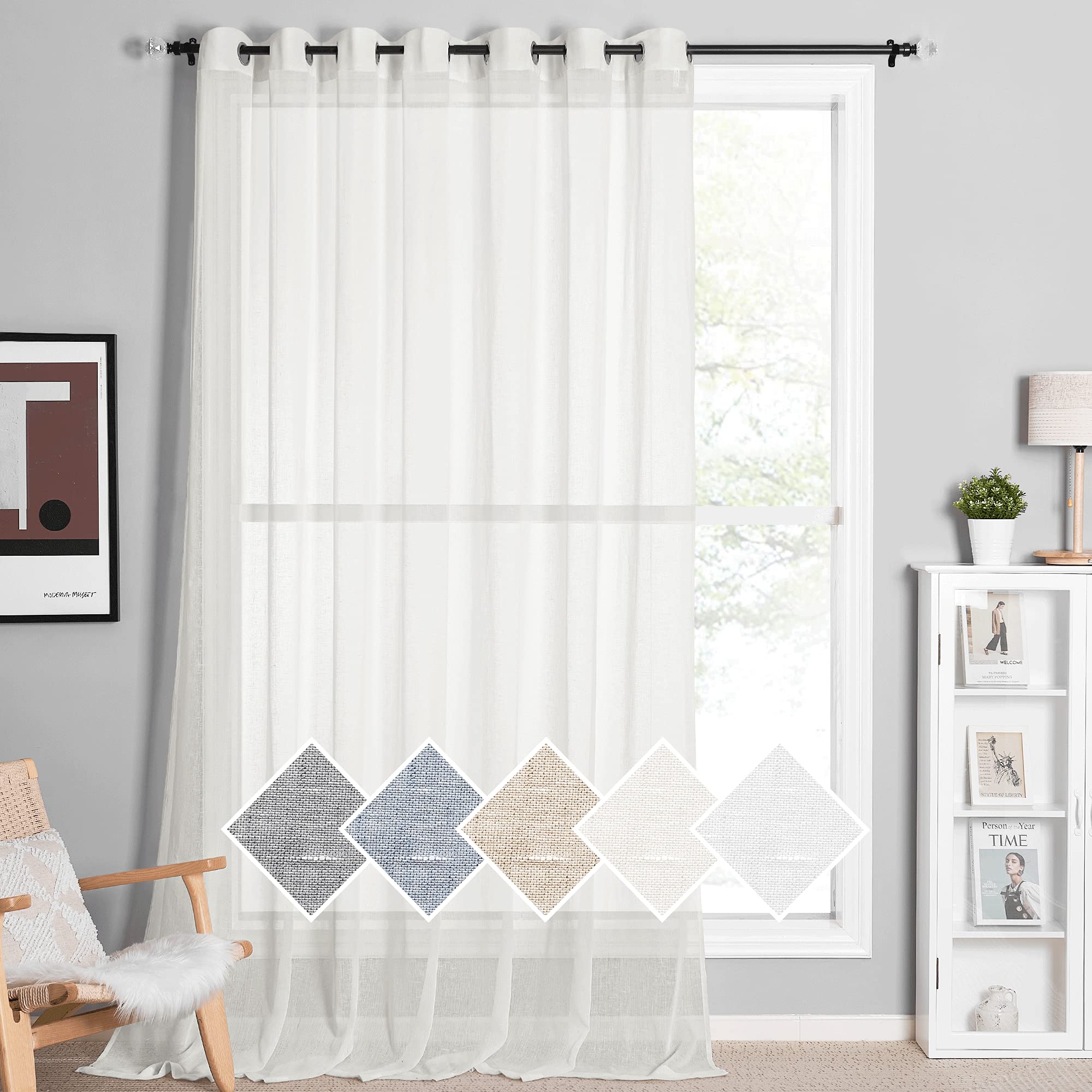 NICETOWN Linen Textured Semi Sheer Curtains 84 inches Length, Eyelet Top Bedroom Window Privacy Translucent Light Filtering Flax Sheer Drapes for Guest Room, 52 inches Wide, 2 Panels, Sea Mist