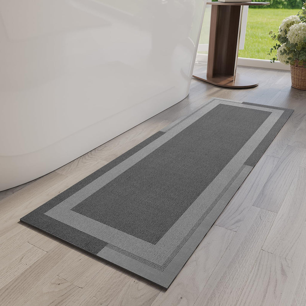 YDKGL Non Slip Bath Mat, Rubber Backing Ultra Thin Bathroom Rugs Fit Under Door Quick Dry Super Absorbent Washable Bath Rug Shower Mat for Bathroom Floor Bathtub Shower Sink, Easy Care Gray 16"x 24"