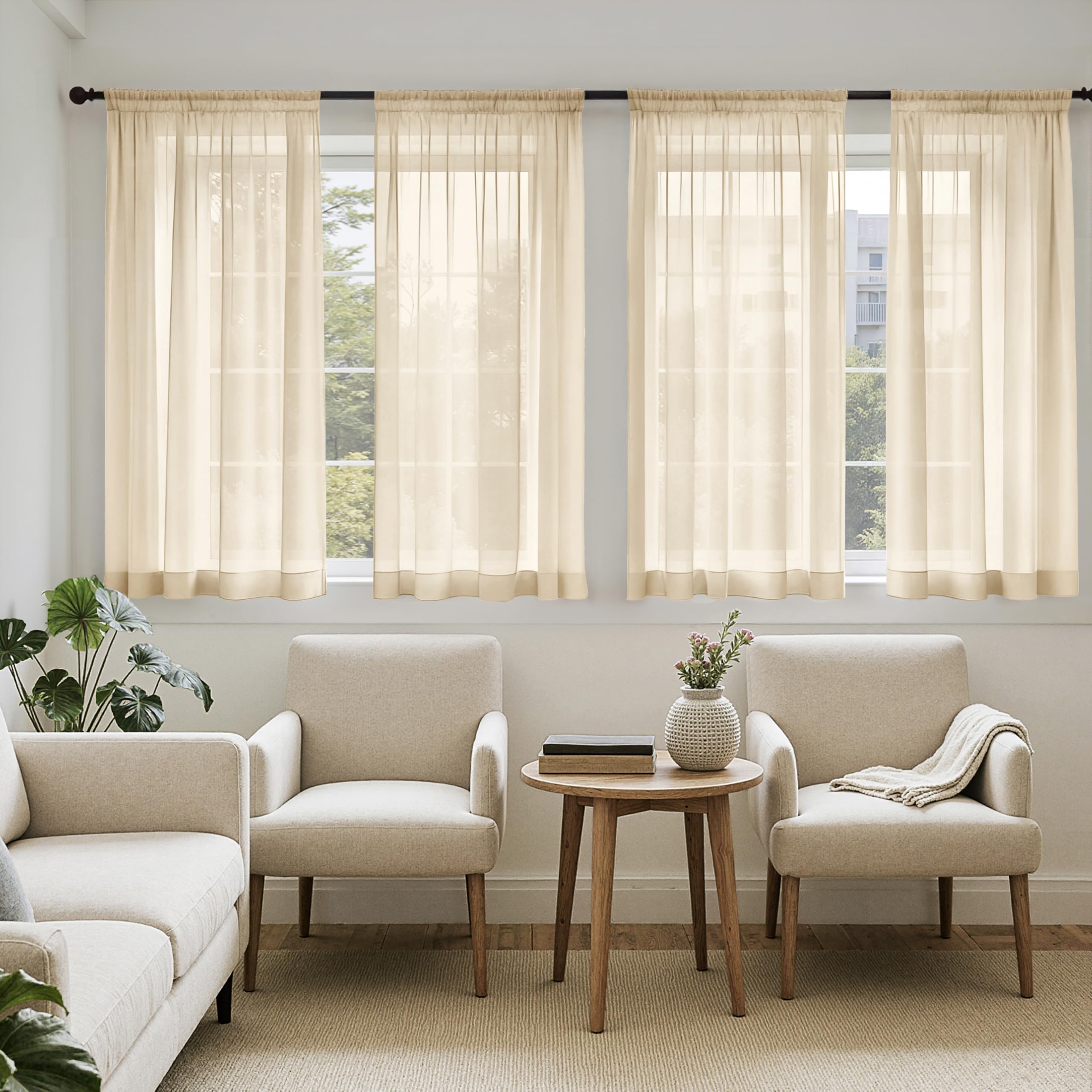 MIULEE White Sheer Curtains 84 Inches Long, 4 Panels Set, Light Filtering Rod Pocket Voile Drapes for Living Room and Bedroom, Airy Soft Fabric Window Treatments, 42 x 84 Inches