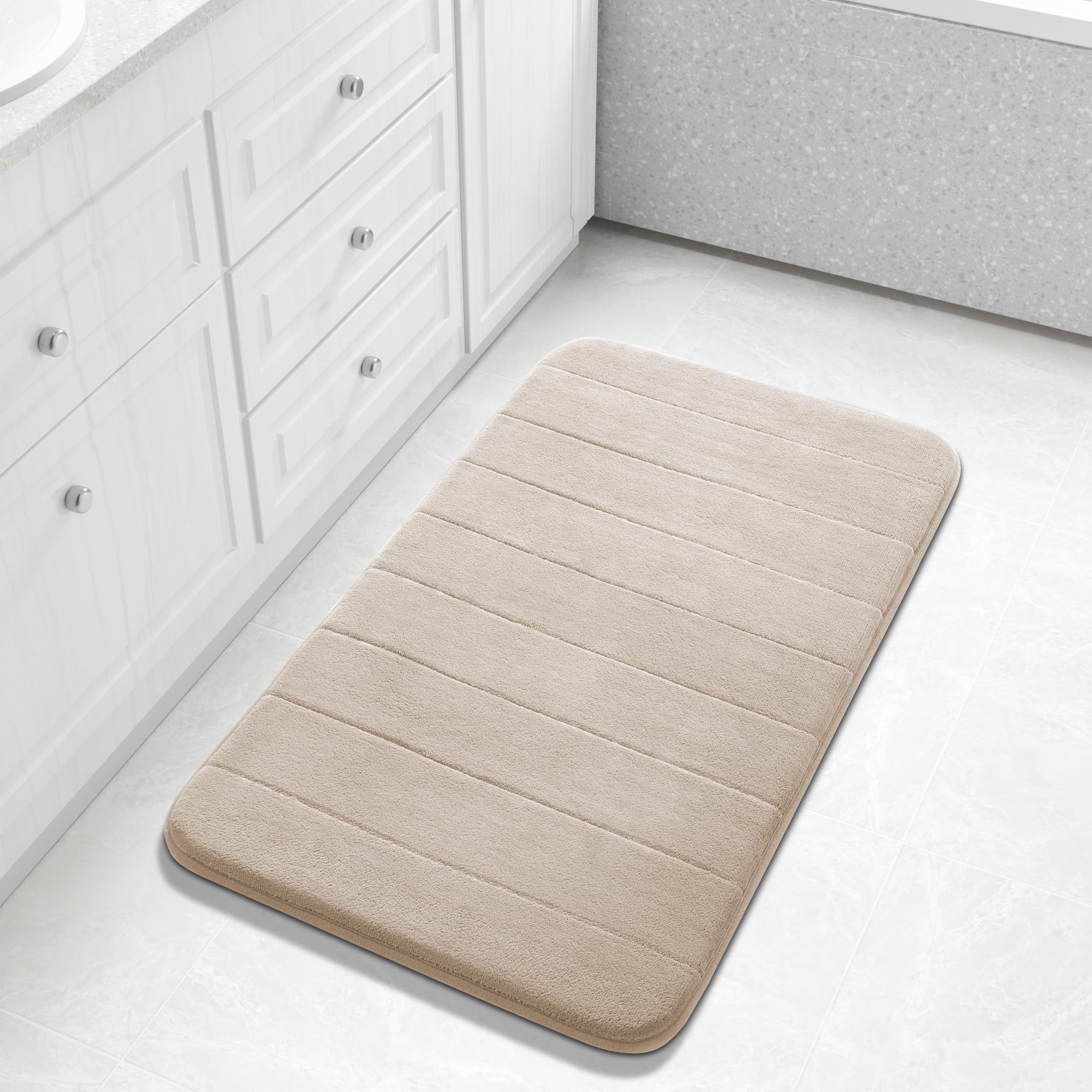 Yimobra Memory Foam Bath Mat, Super Soft Absorbent Bathroom Rug Non Slip, Quick Dry, Machine Washable Floor Carpet for Tub Shower, Home Decor Accessories, 24x17, Grey