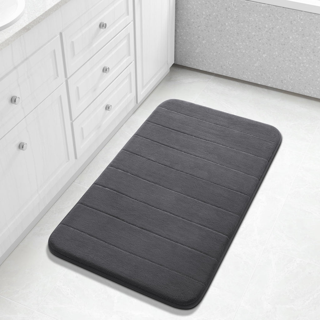 Yimobra Memory Foam Bath Mat, Super Soft Absorbent Bathroom Rug Non Slip, Quick Dry, Machine Washable Floor Carpet for Tub Shower, Home Decor Accessories, 24x17, Grey