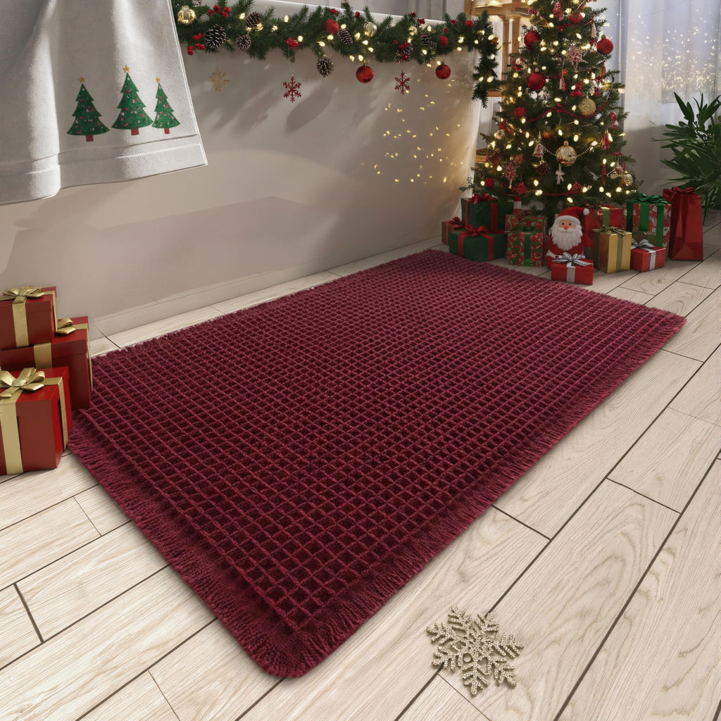AMOAMI Upgraded Waffle Bath Mat, Super Absorbent Non Slip Bath Mats for Bathroom Floor, Machine Washable Bathroom Rugs with Tassels, Rubber Backed Bathroom Mats, Ultra Soft, 17" x 24", Brown