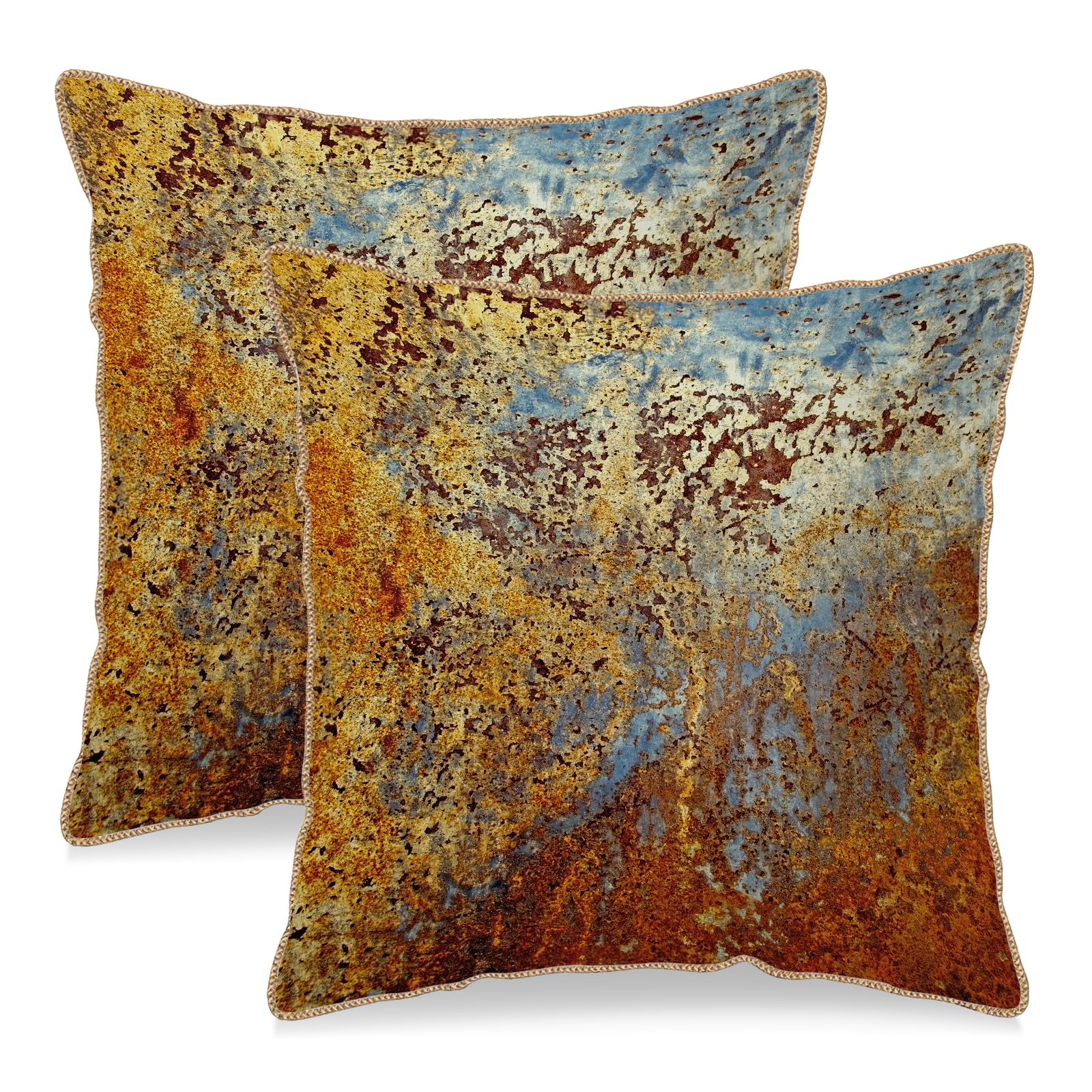 Vintage Floral Soft Velvet Throw Pillow Covers Set of 2 Burnt Orange Navy Flowers Plant Decorative Pillow Covers 18x18 Inch Art Botanical Pillow Case For Sofa Couch Outdoor Farmhouse Home Decor