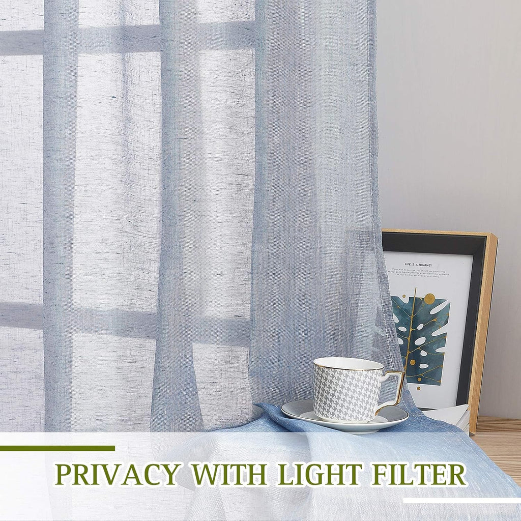 NICETOWN Linen Textured Semi Sheer Curtains 84 inches Length, Eyelet Top Bedroom Window Privacy Translucent Light Filtering Flax Sheer Drapes for Guest Room, 52 inches Wide, 2 Panels, Sea Mist