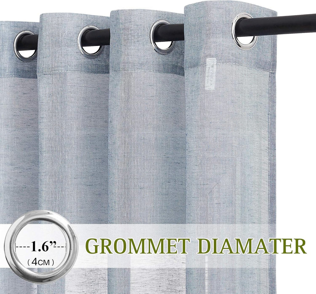 NICETOWN Linen Textured Semi Sheer Curtains 84 inches Length, Eyelet Top Bedroom Window Privacy Translucent Light Filtering Flax Sheer Drapes for Guest Room, 52 inches Wide, 2 Panels, Sea Mist