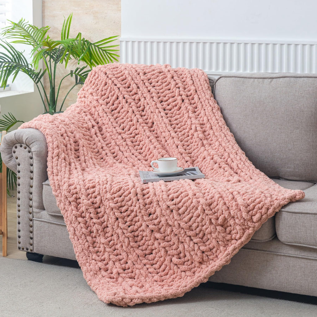 WESHIONGOO Chunky Knit Blanket Throw 40"*40" Knitted Throw Blankets for Couch Bed Fluffy Soft Blanket with Jumbo Chenille Yarn Thick 100% Handmade(Black)