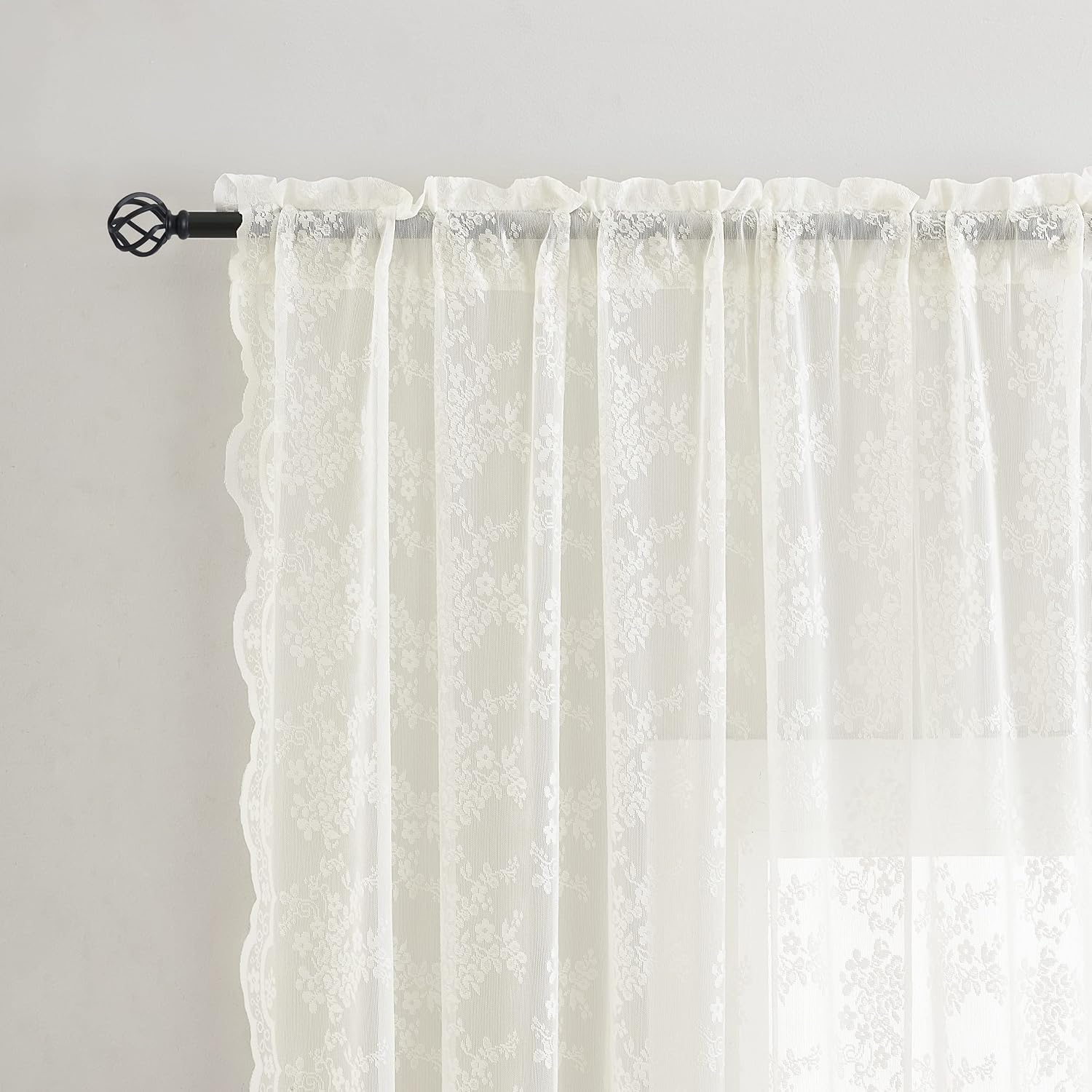 YJ YANJUN Vintage Lace Curtains 84 Inches Long-Victorian Floral Pattern Ivory Sheer Curtain Panels for Living Room Bedroom French Door, Light Filtering Drapes, 2 Panels 52W x 84L Cream