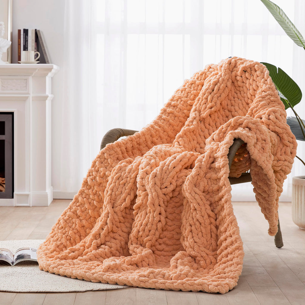 50x60 Inch Pink 100% Hand Knitted Chunky Soft Thick Warm Knit Throw Blanket for Couch Winter Use