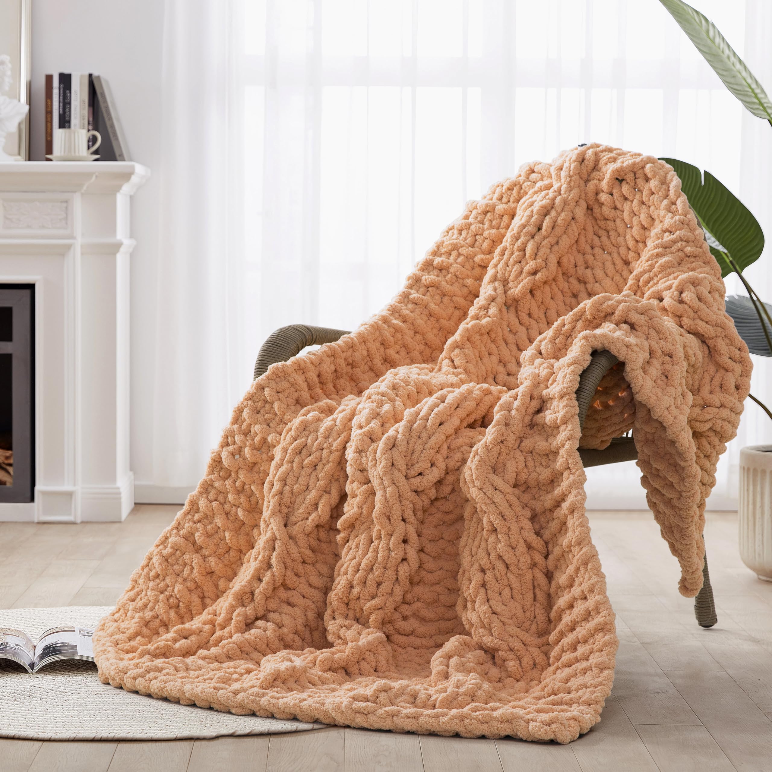 50x60 Inch Pink 100% Hand Knitted Chunky Soft Thick Warm Knit Throw Blanket for Couch Winter Use