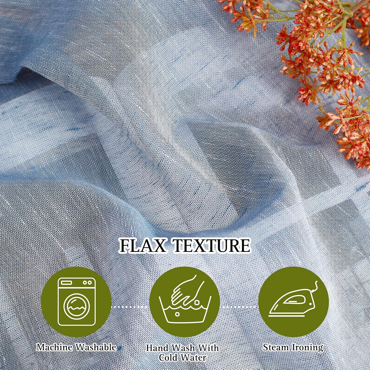 NICETOWN Linen Textured Semi Sheer Curtains 84 inches Length, Eyelet Top Bedroom Window Privacy Translucent Light Filtering Flax Sheer Drapes for Guest Room, 52 inches Wide, 2 Panels, Sea Mist