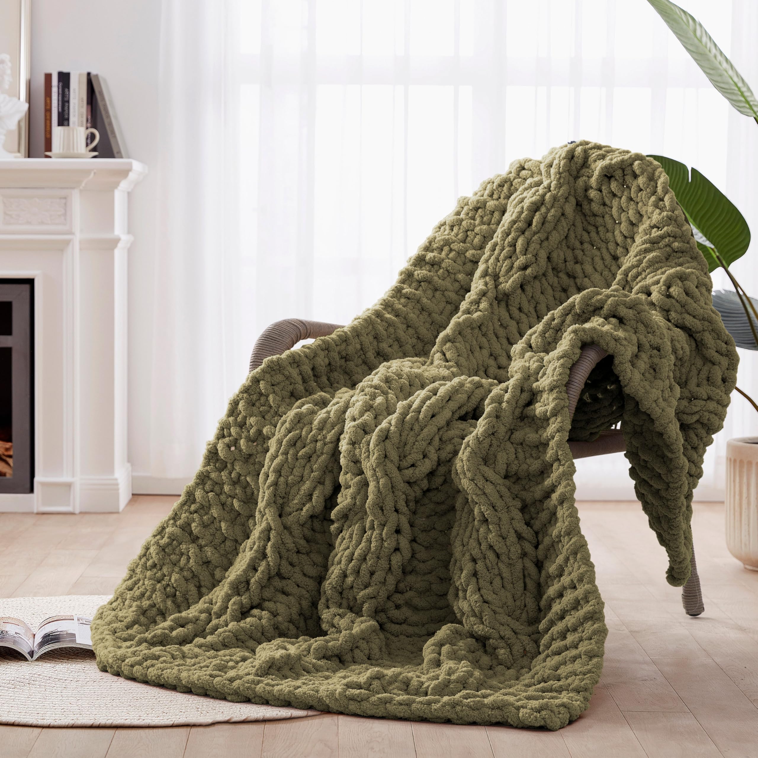 50x60 Inch Pink 100% Hand Knitted Chunky Soft Thick Warm Knit Throw Blanket for Couch Winter Use