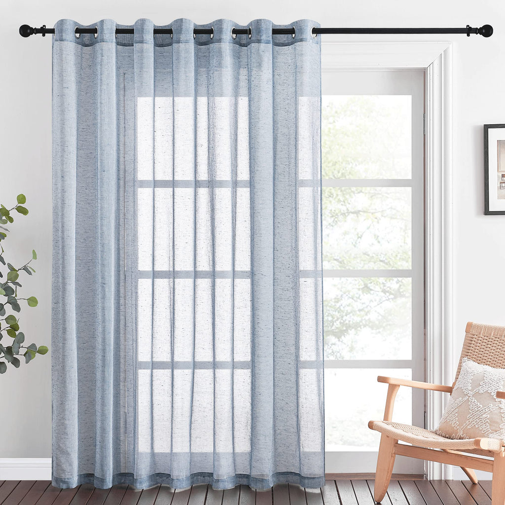 NICETOWN Linen Textured Semi Sheer Curtains 84 inches Length, Eyelet Top Bedroom Window Privacy Translucent Light Filtering Flax Sheer Drapes for Guest Room, 52 inches Wide, 2 Panels, Sea Mist