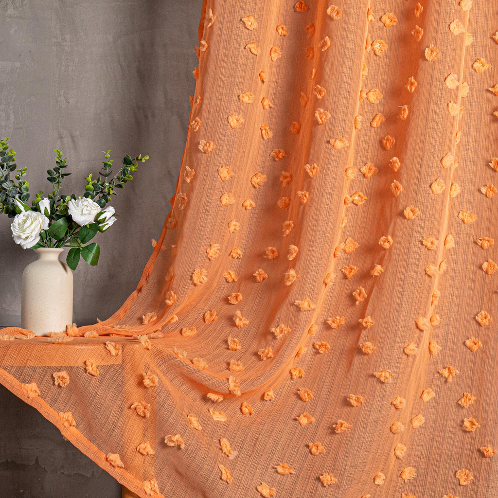 2 Panels 52"W x 84"L Dusty Rose Pom Pom Sheer Curtains Rod Pocket Light Filtering Boho Window Drapes for Girls Bedroom Nursery Kids Room