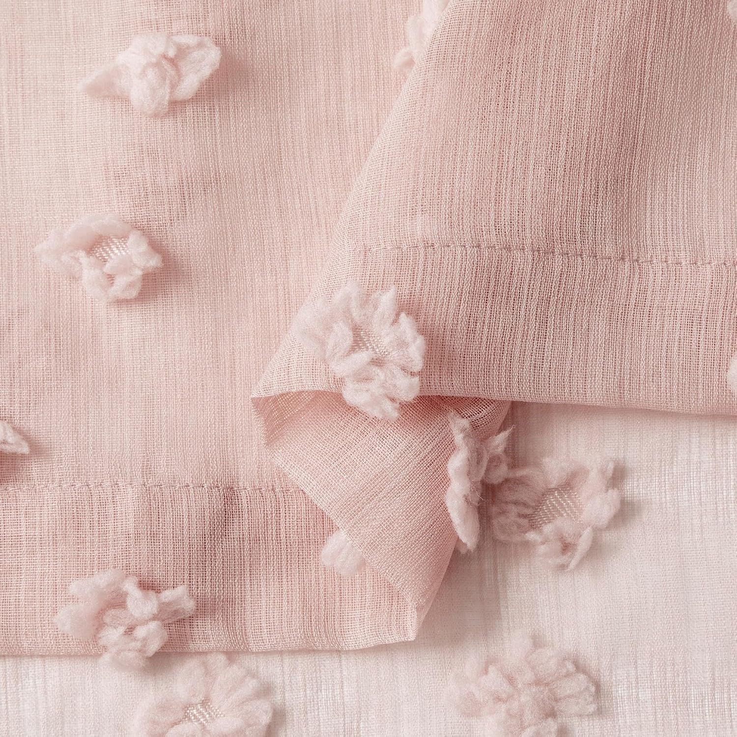 2 Panels 52"W x 84"L Dusty Rose Pom Pom Sheer Curtains Rod Pocket Light Filtering Boho Window Drapes for Girls Bedroom Nursery Kids Room