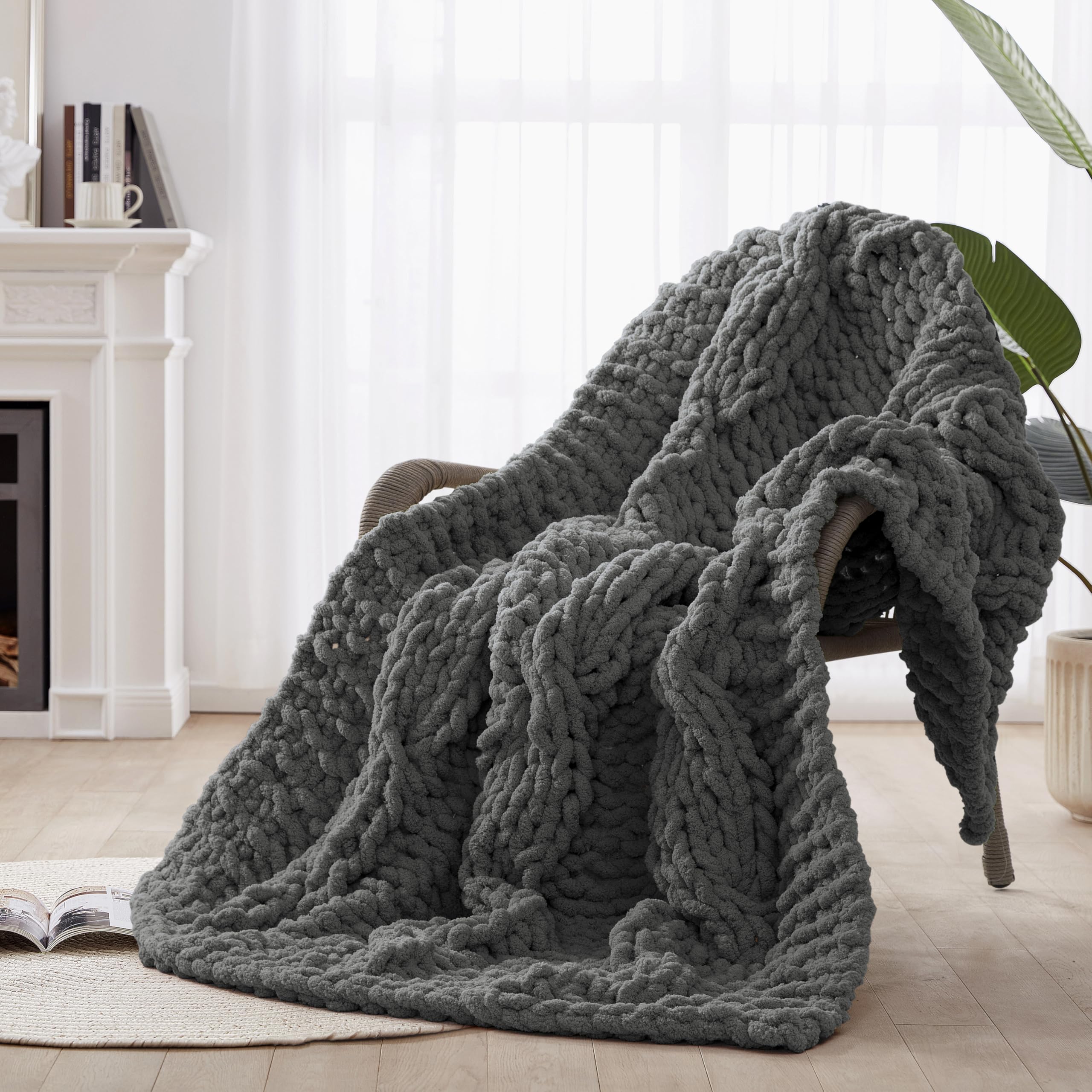 50x60 Inch Pink 100% Hand Knitted Chunky Soft Thick Warm Knit Throw Blanket for Couch Winter Use
